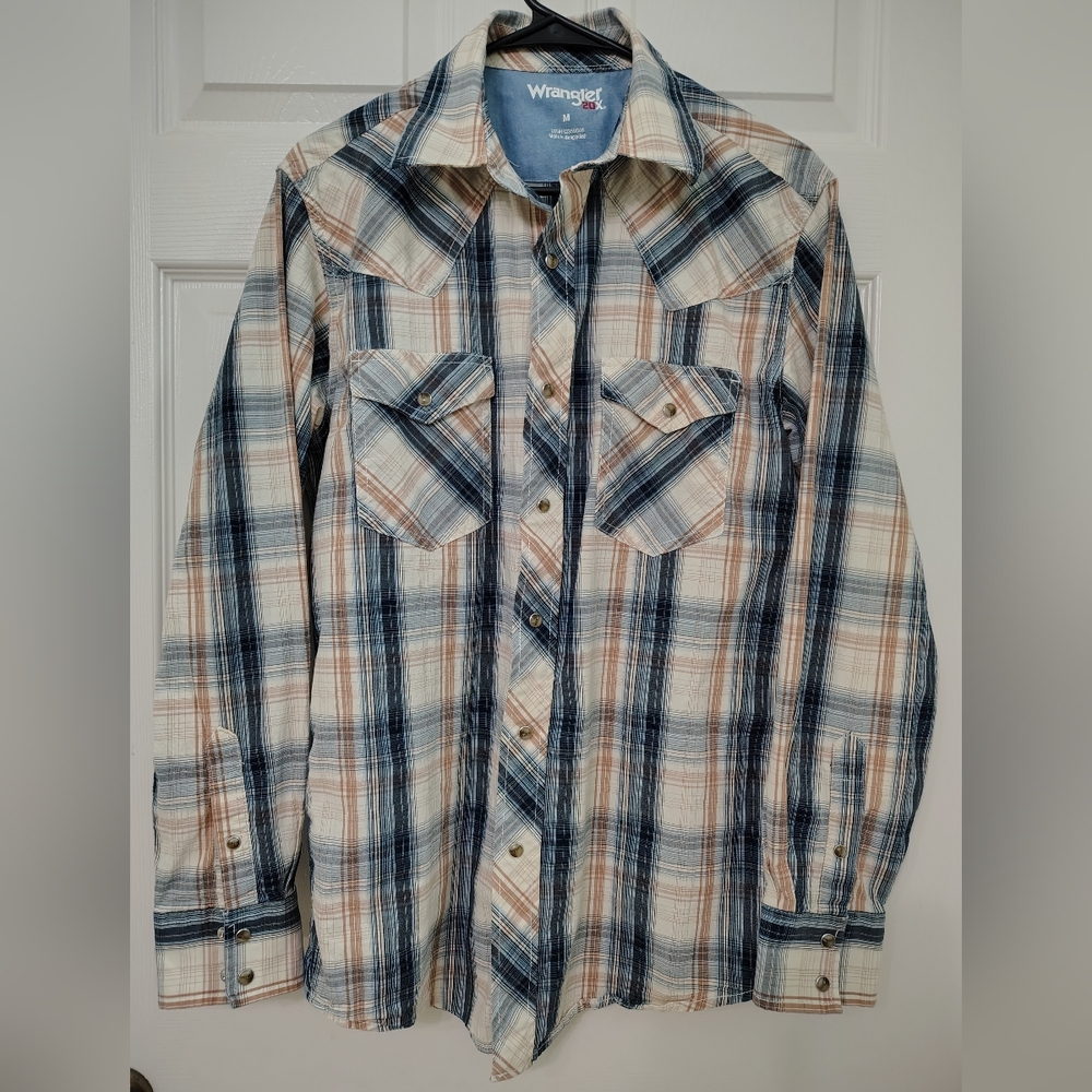 Wrangler Men's Plaid Shirt - Blue and Tan